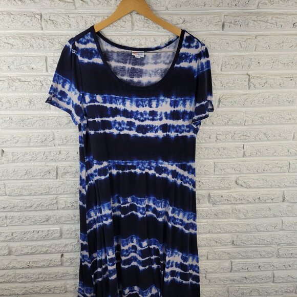 Lularoe Womens Dress 2XL Plus Short Sleeve Blue Tie Dye Poly Blend TIE23E - Picture 4 of 12